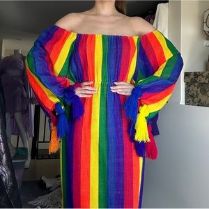 Guatemalan Rainbow Tassel Maxi Dress